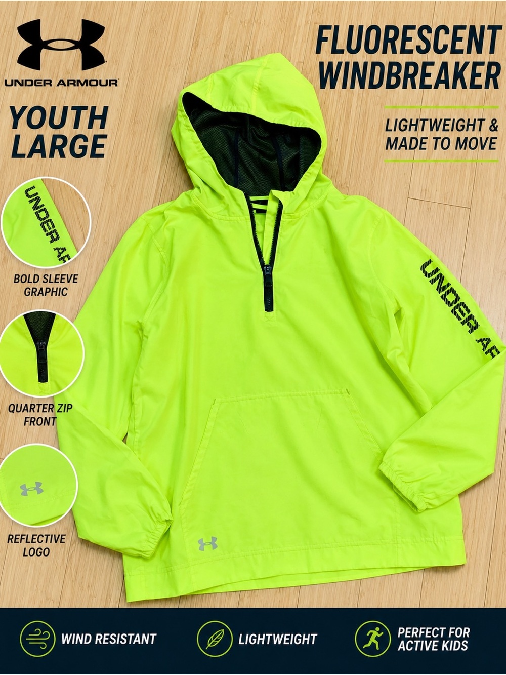 Ua Under Armour Fluorescent Windbreaker Jacket Ylg